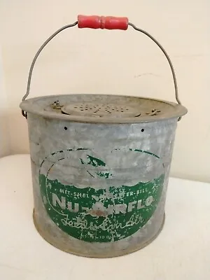 Vintage Galvanized Minnow Bucket Nu Airflo Fishing Pail With Wood Handle • $35