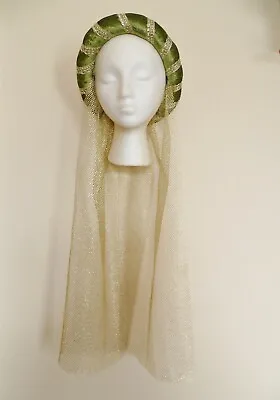 Olive Green & Gold Medieval Headdress Pick Your Head Size • £22.50