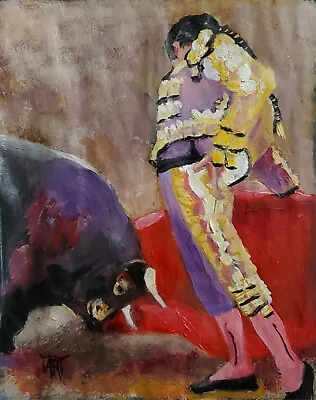 YARY DLUHOS Spain Bullfight Toreador Bull Matador Original Art Oil Painting • $125