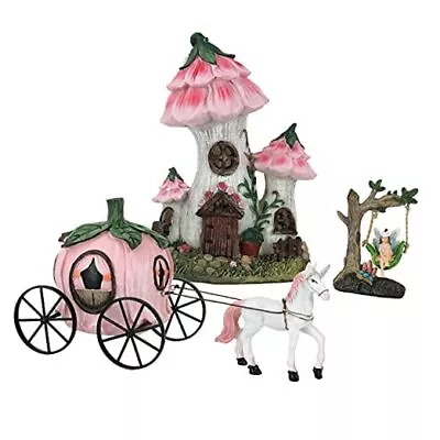  Resin Fairy Garden - Miniature Floral Roof Cottage With Solar LED 7.5 H House • $55.98