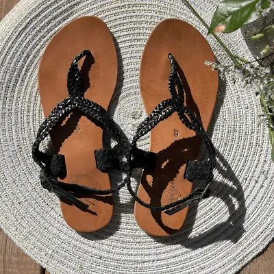 Ecote Women’s Black Braided Strap Sandals Size 6 • $24
