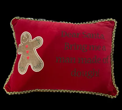 $42.99 • Buy Rare !!!Vintage Christmas Ginger Bread Red Velvet Beaded Lumbar Red Pillow 17x12