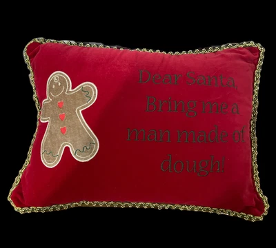 $42.99 • Buy Rare !!!Vintage Christmas Ginger Bread Red Velvet Beaded Lumbar Red Pillow 17x12
