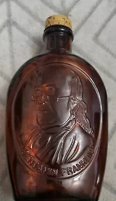 Vintage Log Cabin Syrup Bottle Ben Franklin Amber Glass  • $21