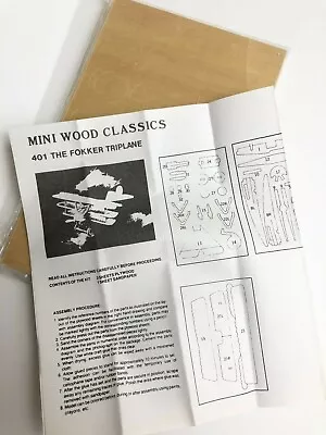 Mini Wood Classics Vintage Plane Kit 401 The Fokker Triplane Plywood • $8.99