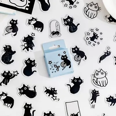 45pcs Kawaii Little Black Cat Decorative Boxed Stickers Scrapbooking Label Diary • £3.49