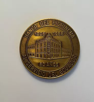 Ecuador Big Medal Banco Del Pichincha 60 Years     1906-1966 • $20