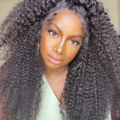 Mongolian Afro Kinky Curly Lace Part Human Hair Wig For Black Women Glueless 12A • $94.01