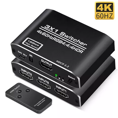 3-Port HDMI Switch 3x1 Switcher Selector Splitter 4K 1080P HDMI 2.0 + Remote • $18.06