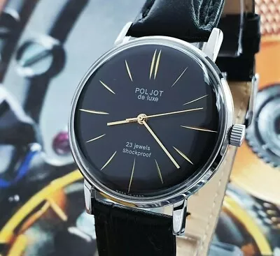 Vintage Watch Poljot De Luxe ULTRA SLIM Black Dial Dress Men's WristWatch USSR • $95.43