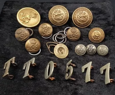 Selection Of Vintage Antique Military Buttons And Number Badges - Brass & Metal. • £20