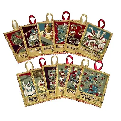 Christmas Tree Decorations - 12 Days Of Christmas. Fabric Ornament Felt Backing • £18