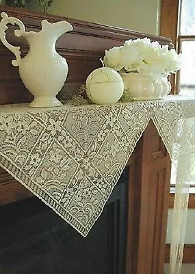 Heritage Lace Mantle Scarf With Fringe Ivory Chantilly IRREG Piano Sofa Buffet • $29