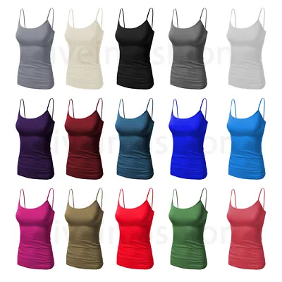 £5.99 • Buy Ladies Stretch Plain Strappy Vest Cami Women's Tank Top Viscose High Quality UK