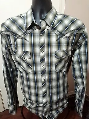 Wrangler Rock 47 Western Pearl Snaps Plaid Cowboy Shirt Mens Large L Multicolor • $27.99