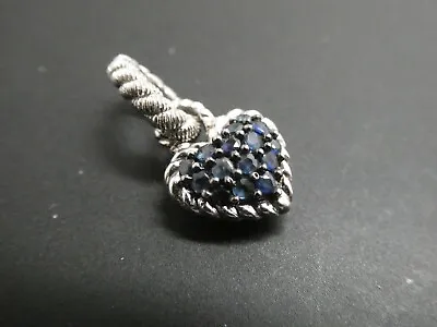 Judith Ripka Sterling Silver 925 Blue Sapphire Heart Drop Dangle Charm Pendant • $45