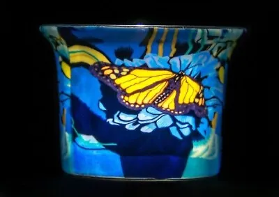 Monarch Butterfly Theme Light Glass Votive Hand Painted Candle Holder Nightlight • £8.29