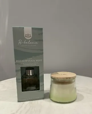 Eucalyptus & Mint Fragranced Calm Zen Scented Candle & Reed Diffuser Bundle Gift • £14.99