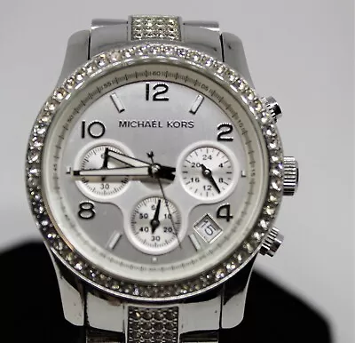 Michael Kors Women's MK5108 Crystal Accent Silver Tone Chronograph Watch A362 • $34.99