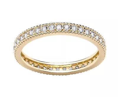 9ct Yellow Gold On Silver CZ Full Eternity Band Ring Size J To U • £14.95