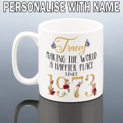 £8.49 • Buy 50th BIRTHDAY MUG Her 1973 Floral Cup 50 Years Gift Women Mum Auntie Friend