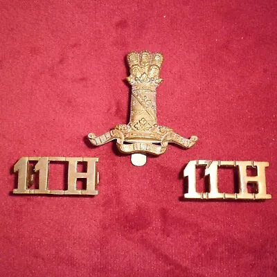 The 11th Hussars Brass Cap Badge With Shoulder Titles • £10