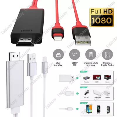 HDMI Mirroring Cable Phone To AV TV HDTV Cord For IPhone 14 13 12 11 XR XS 8 7 6 • $11.45