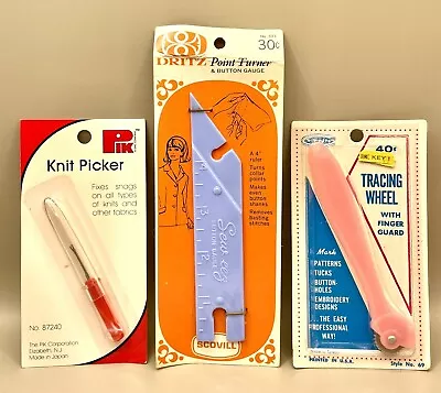 Vintage Sewing Accessories Knit Picker ~ Point Turner ~ Pink Tracing Wheel NEW • $9.20