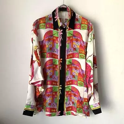 Versace All Over Pattern Silk Shirt Multicolor Women's US XL Authentic • $339.99