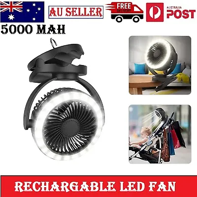 $49.97 • Buy 360° Portable Travel  Fan USB Rechargeable Clip-On LED Desk Hook Camping Fan AU