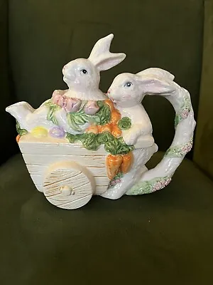 Vintage Majolica Easter Bunny Rabbit Teapot Spring • $29.95