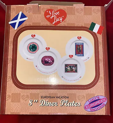 I Love Lucy Lucille Ball European Vacation 8  Dinner Plate Set Of 4 In Box NEW! • $33