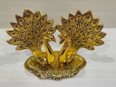 Peacock Couple Statue Sculpture Figurine Gold Plated Birds Murti For Home Decor • $31.63