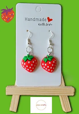 Quirky Strawberry Fruit Earrings -  Fun Novelty Handmade Jewellery • £2.75