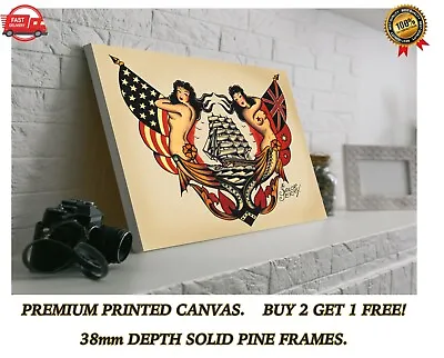 Sailor Jerry Tattoo Galleon Ship Large CANVAS Art Print Gift A0 A1 A2 A3 A4 • £27.30
