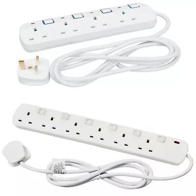 £12.95 • Buy 4 Or 6 WAY GANG 2M SWITCHED EXTENSION LEAD UK CABLE 13A SOCKET POWER WIRE PLUG