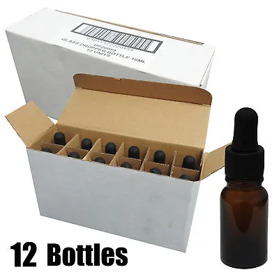 £9.29 • Buy 12 X 10ml Amber Glass Aromatherapy Eye Ear Oil Solution Dropper Pipette Bottles