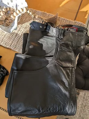 Leather Lined Chaps Motorcycle Riding Bikers Chap Black Men's S Womens M • $30