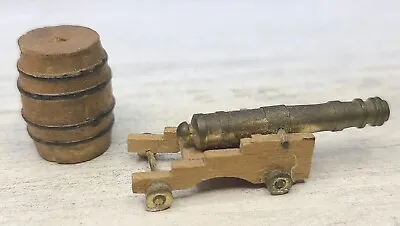 Brass 1.375  Barrel Naval Cannon Wheels Wood Cart Drum Cask Vintage Scale Model • $7.95