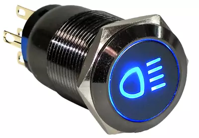 19mm Marine Grade Black Stainless Steel Button BLUE LED Car FOG Light Switch US • $11.99