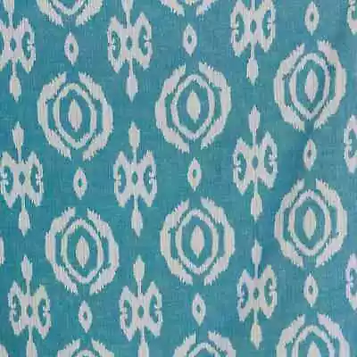Bali Ikat Teal Fabric | Linen Blend | Tribal | Weave | Curtains Upholstery • £1.79