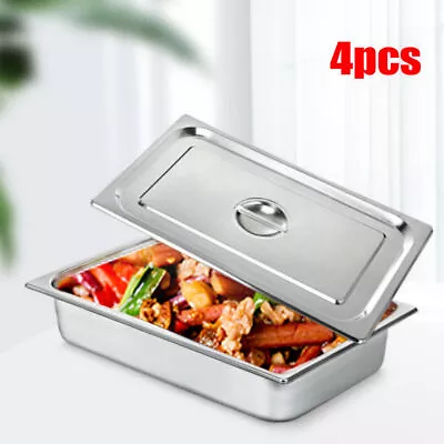 4Pcs 4  Deep Full Size Steam Table Pans With Lids Hotel Food Stainless Steel • $51.31