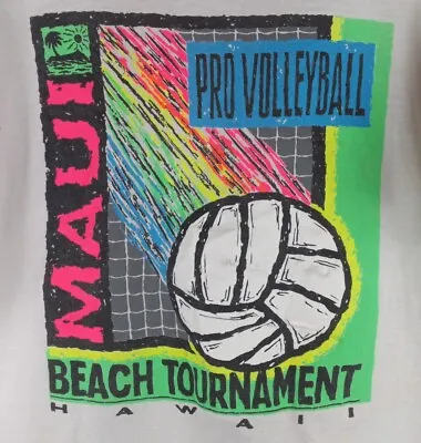 Vintage 90s Maui Beach Volleyball Tournament Double Sided Hawaii Mens Shirt Sz L • $25.71