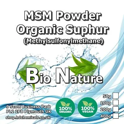 100% Pure Organic Sulfur MSM Methylsulfonylmethane Powder 50g 100g 200g 400g • £14.99