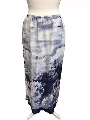 Silk Club Collection Blue Floral 100% Silk Maxi Skirt Side Slits Lg. • $12