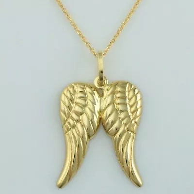 9ct Yellow Gold Angel Wings Charm Pendant Necklace 16 18  20  Chain • £101.99