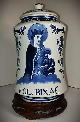 VINTAGE ROYAL DELFT Madonna & Child HAND-PAINTED & SIGNED Lidded APOTHECARY JAR • $225