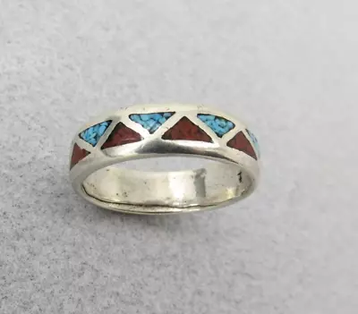 Men's Turquoise Coral Chip Navajo Ring Size 11.75 Sterling Silver 5.86 Grams Vtg • $69