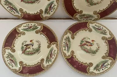 Myott Staffordshire Chelsea Bird Red Four Enameled  6 Inch Bread & Butter Plates • $22.70