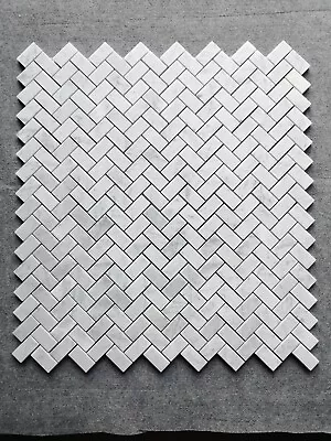 Carrara White Italian Marble 1 X 2 Herringbone Backsplash Mosaic Wall Tile • $14.50